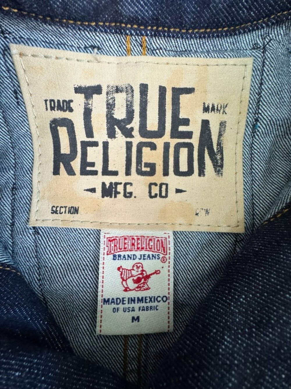 True Religion Camden Blue Collar Denim Jacket Womens M Embellished Design Retro - Picture 12 of 16